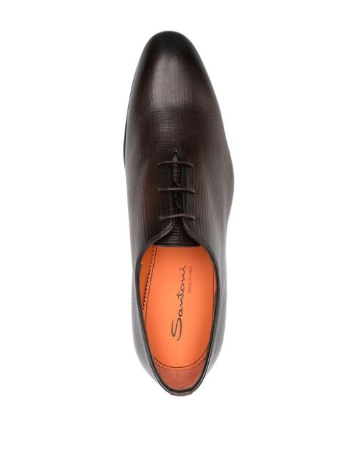 Santoni Brown Textured Leather Oxford Shoes for men