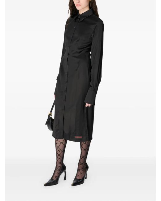 MARINE SERRE Black Satin Wrapped Shirt Midi Dress