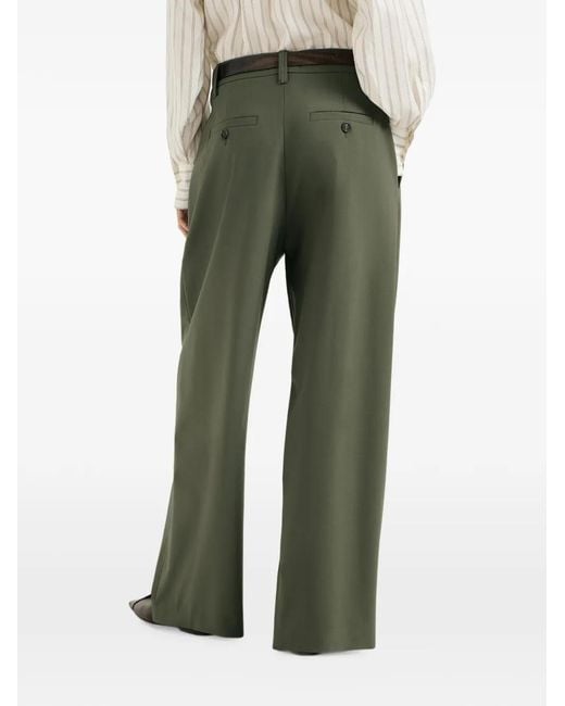 Brunello Cucinelli Green Tropical Luxury Wool Tailored Trousers With Monili