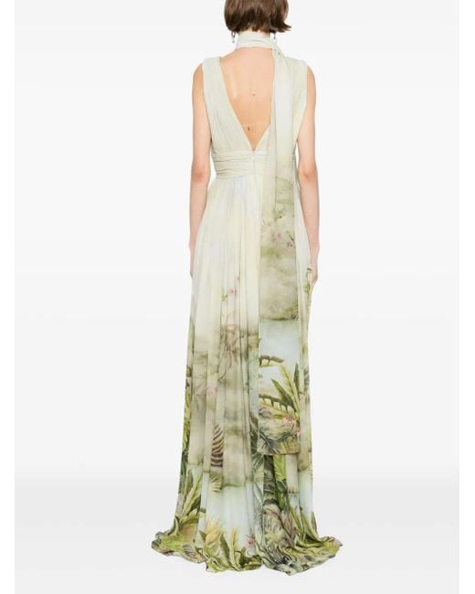 Elie Saab プリント シフォンドレス Metallic
