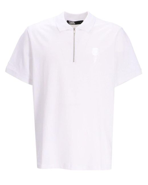 Karl Lagerfeld White Embroidered-logo Stretch-cotton Polo Shirt for men