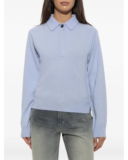 Haikure Blue Button-Collar Wool Sweater