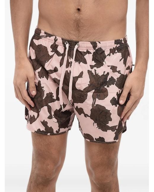 Neil Barrett Pink Floral-Print Drawstring Swim Shorts for men