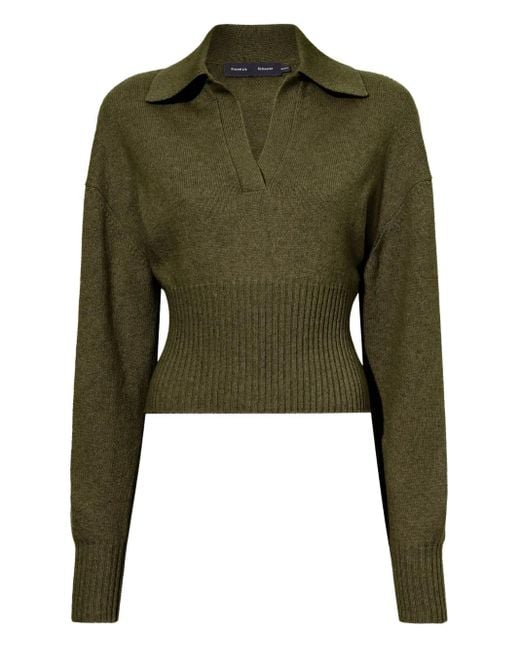 Proenza Schouler Green Gerippter Pullover mit Poloshirtkragen