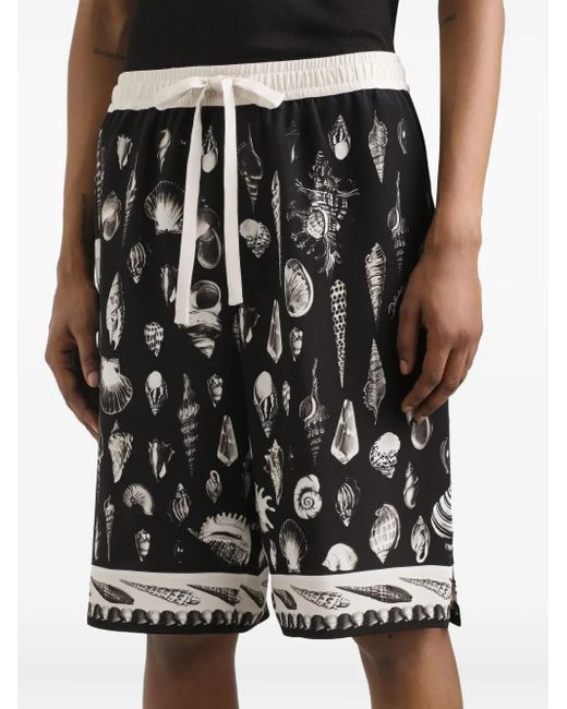 Dolce & Gabbana Black Seashell-Print Drawstring Shorts for men