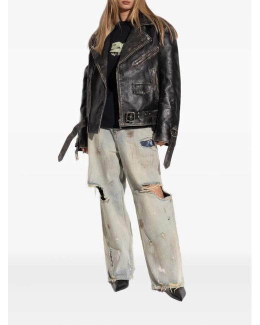 Vetements Black Veste Ceinturée En Cuir À Effet Usé