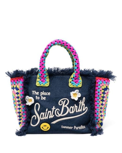 Mc2 Saint Barth Vanity Crochet-detailed Beach Bag in Blue | Lyst