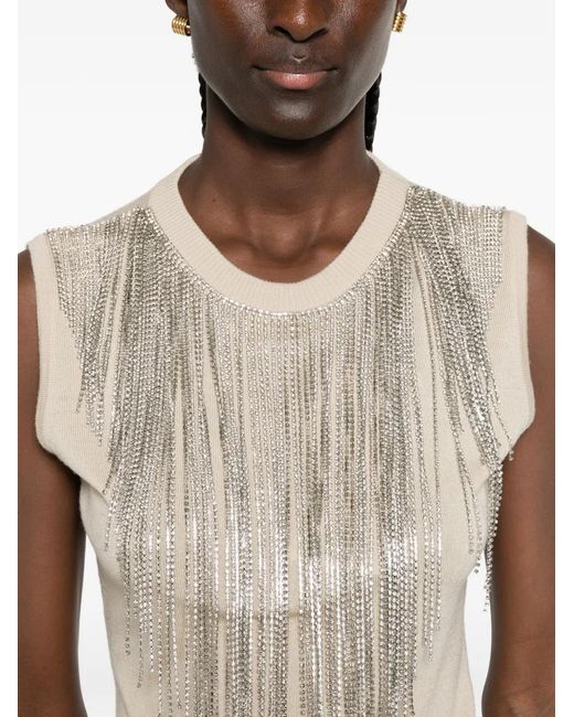 Sportmax Natural Fringed Crystal-Embellished Top