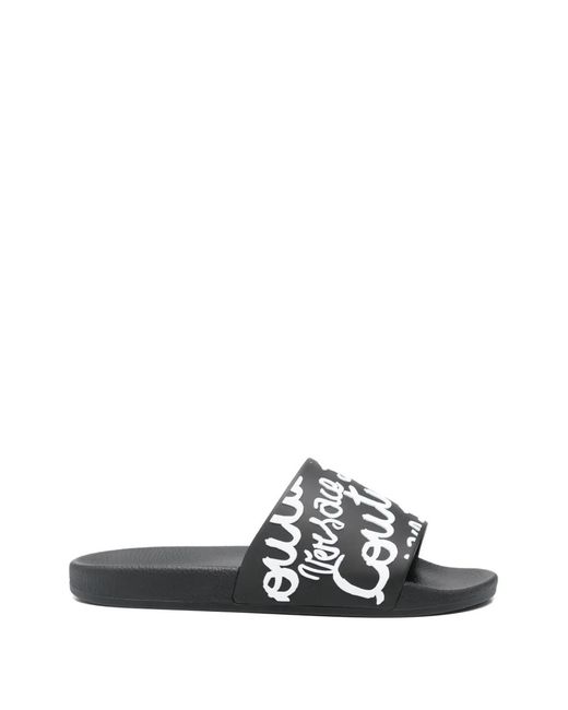 Versace Jeans Couture White Printed Slides