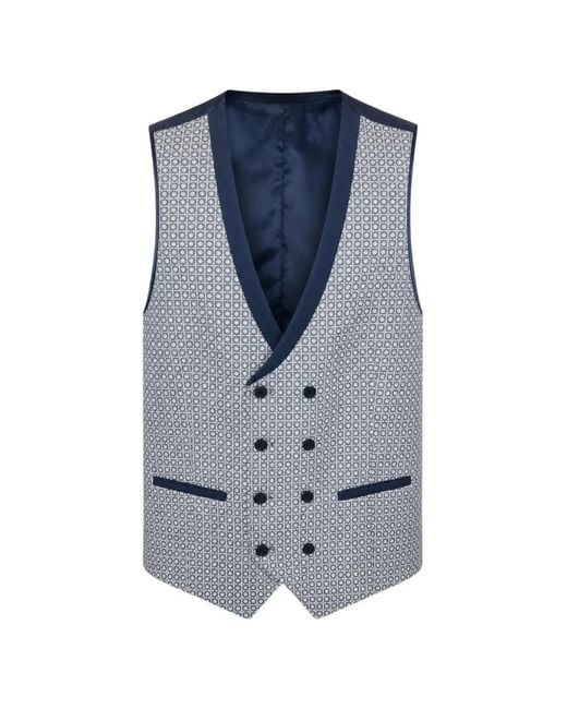 ROBERTO VINCENTI Blue Geometric-Pattern Double-Breasted Waistcoat for men