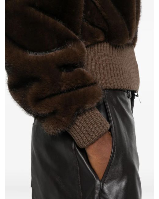 Pinko Black Cropped Jacket With Plush Faux Fur Texture