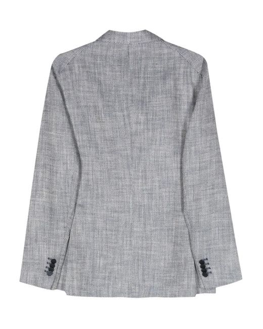Tagliatore Gray Double-Breasted Herringbone-Pattern Blazer for men