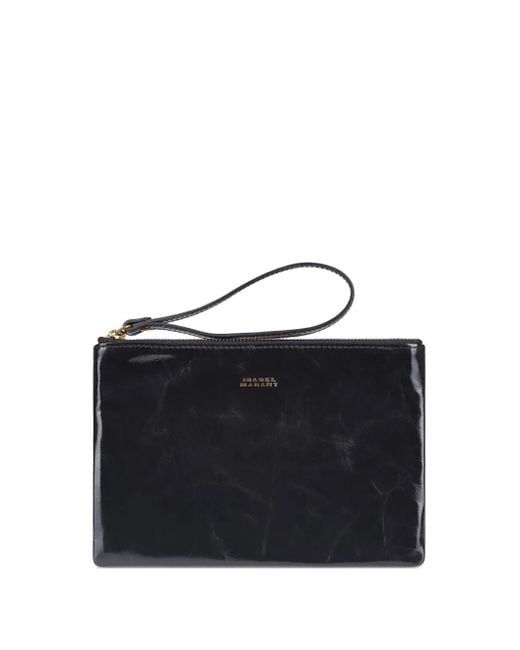 Isabel Marant Black Mino zip-top leather clutch