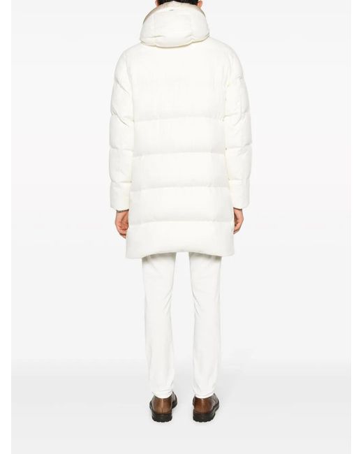 Herno White Drawstring-Hood Twill Hooded Coat for men