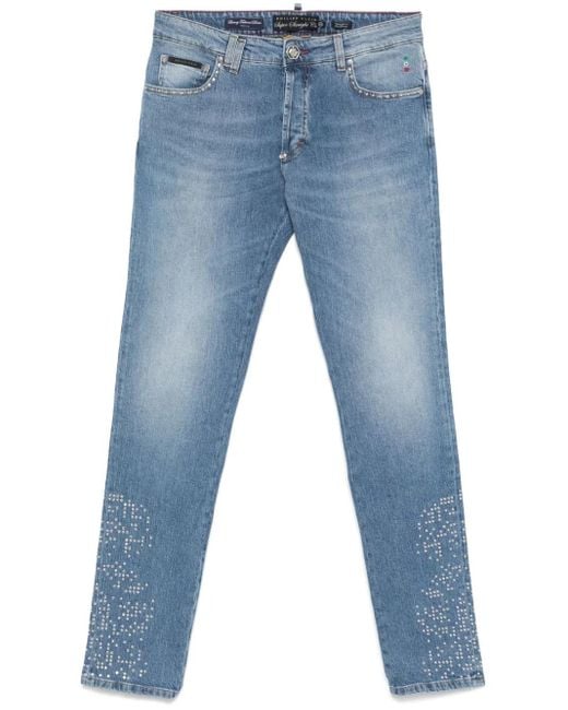 Philipp Plein Blue Stud-Embellished Jeans for men