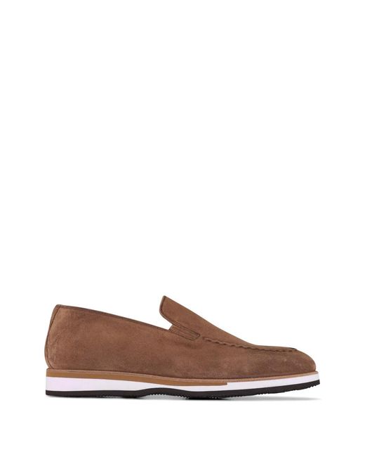 Bontoni Brown Raggio Wavy-Stitched Suede Loafers for men