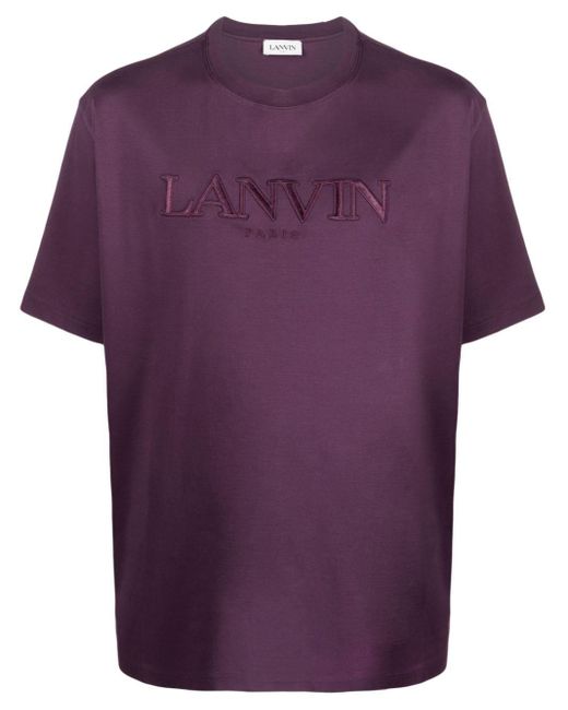 Lanvin Purple Embroidered-logo Cotton T-shirt for men
