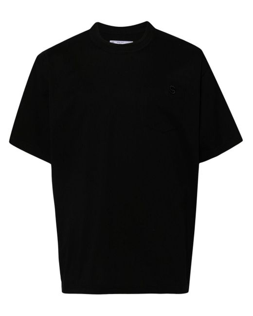 Sacai Black Embroidered-logo Cotton T-shirt for men