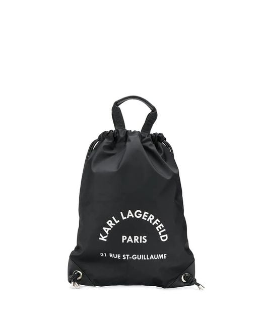 Karl Lagerfeld Black Logo-Motif Drawstring Backpack