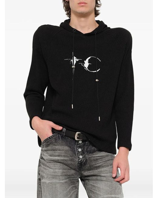 THUG CLUB Black Waffle-Knit Logo-Print Hoodie for men