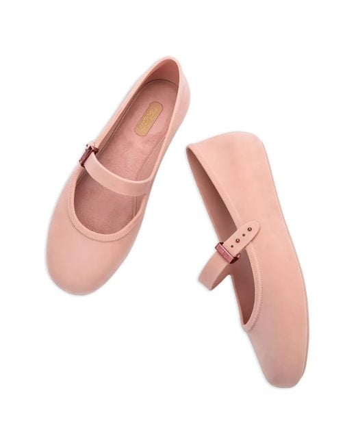 Melissa Pink Soft Buckle-Fastening Velvet-Effect Ballet Flats