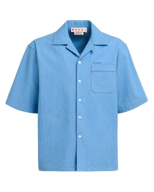Chemise en coton à poche poitrine Marni pour homme en coloris Blue