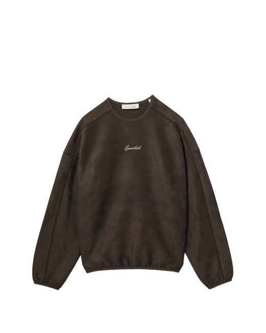 Essentials Brown Logo-Embroidered Suede-Effect Sweater for men