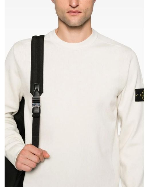Stone Island White Wool Mix Crew Neck Sweater for men