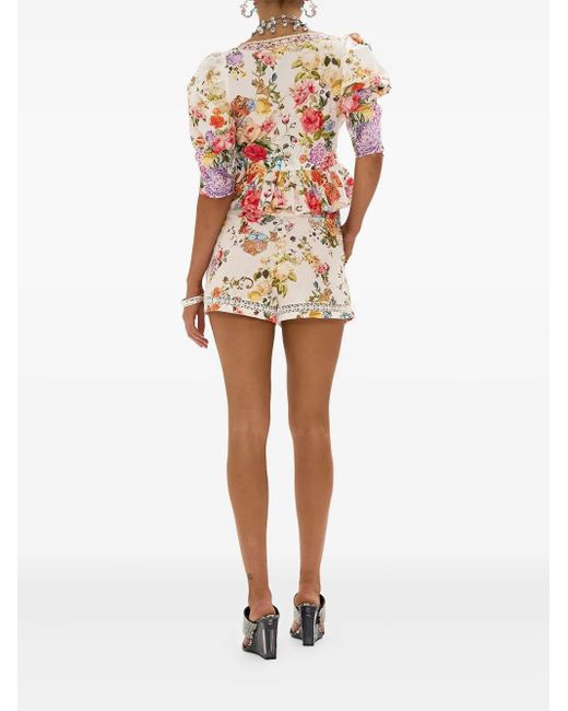 Camilla Red Puff-Sleeves Hardware Blouse