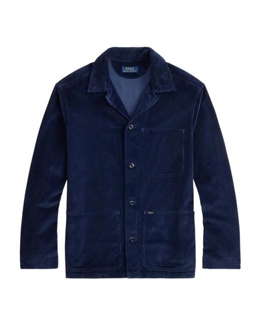 Polo Ralph Lauren Blue Corduroy Collared Long-Sleeve Overshirt for men