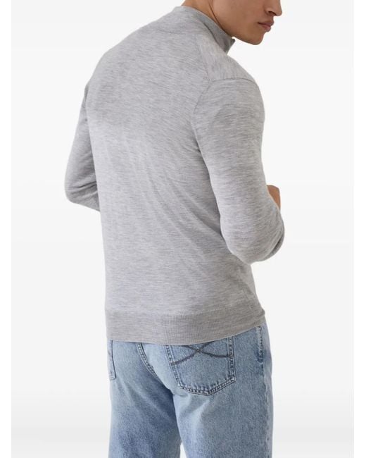 Brunello Cucinelli Gray Zip-Up Cashmere-Silk Jumper for men