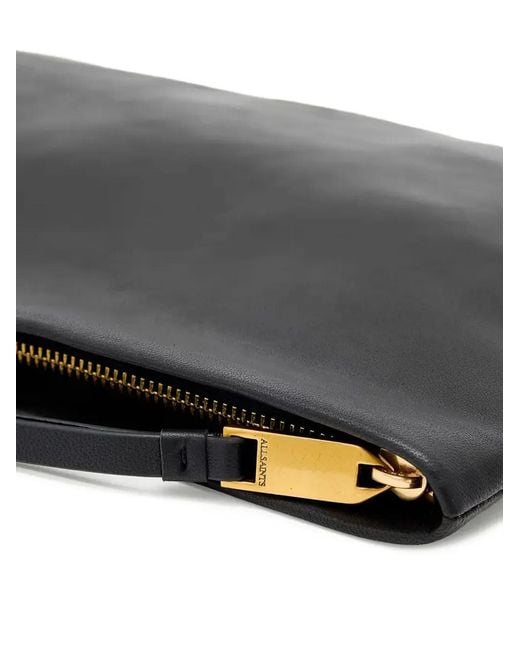 AllSaints Black Bettina Logo-Debossed Leather Clutch Bag