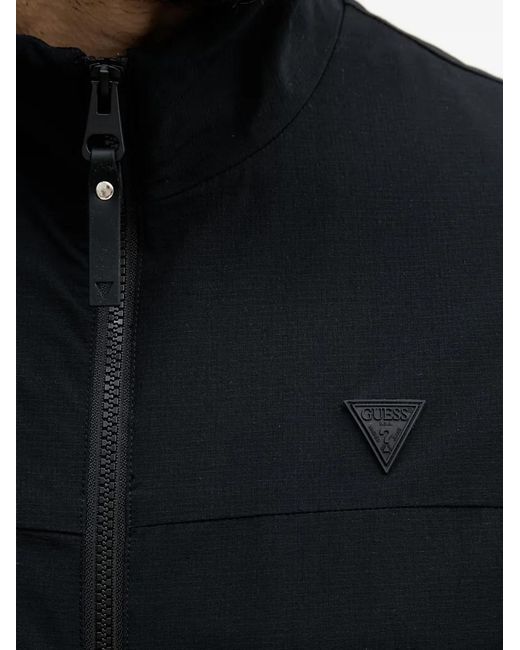 Guess Black Logo-Patch Zip-Up Jacket for men