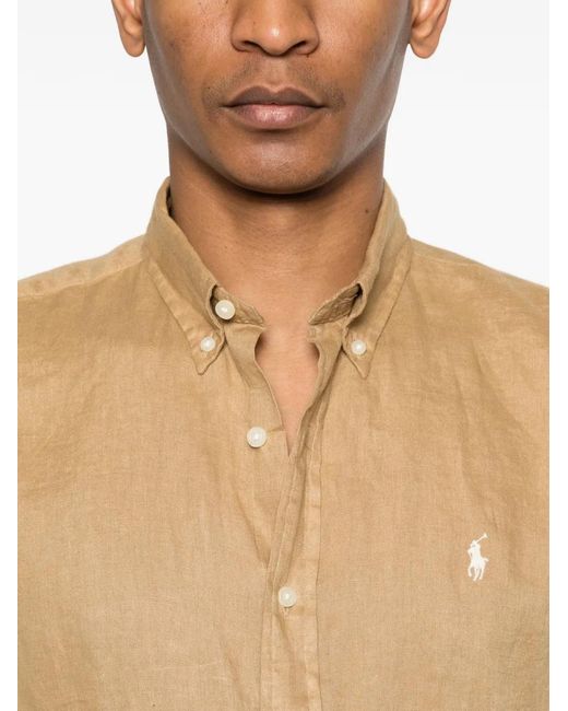 Polo Ralph Lauren Natural Custom-Fit Button-Down Collar Long Sleeve Shirt for men