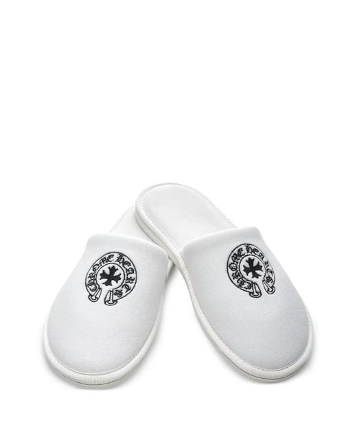 Chrome Hearts White Hotel Embroidered Slippers for men