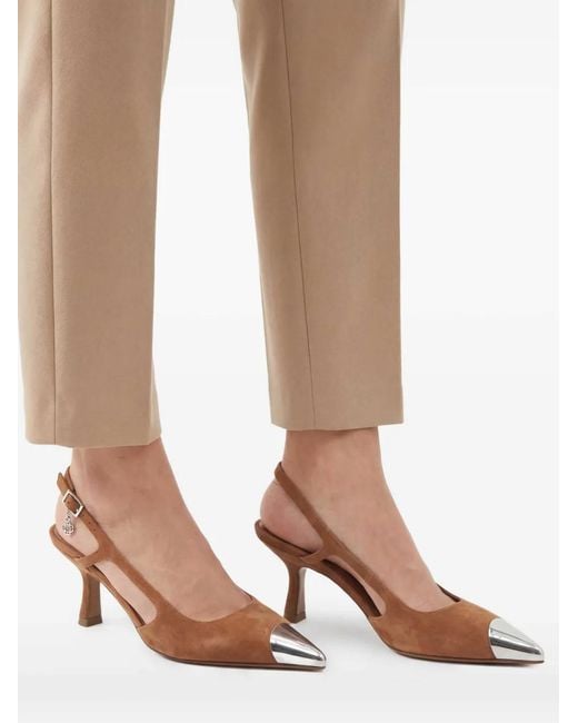Maje Brown Metallic-Toe Suede Pumps