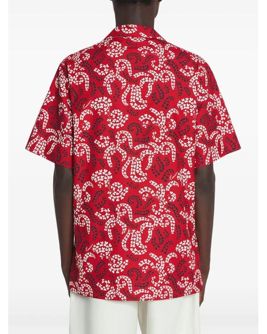 Lanvin Red Cuban Collar Short-Sleeved Shirt for men