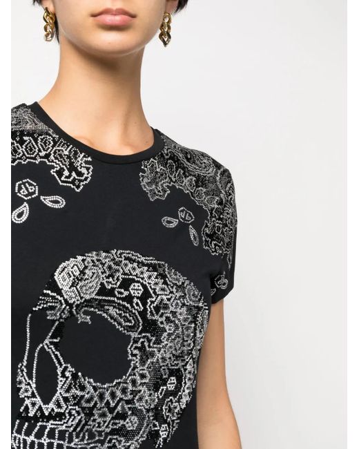 Philipp Plein Black Bandana Rhinestone-Embellished T-Shirt