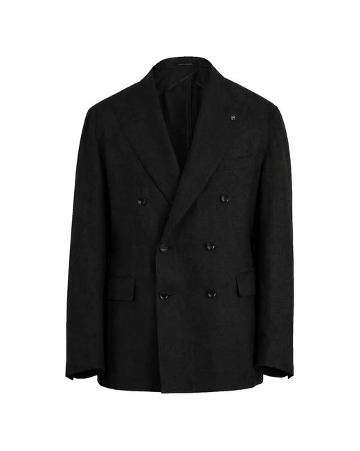 Tagliatore Black Double-Breasted Linen Blazer for men