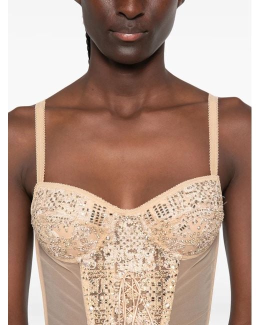 Ermanno Scervino White Lace-Up Sequin-Embellished Corset Top
