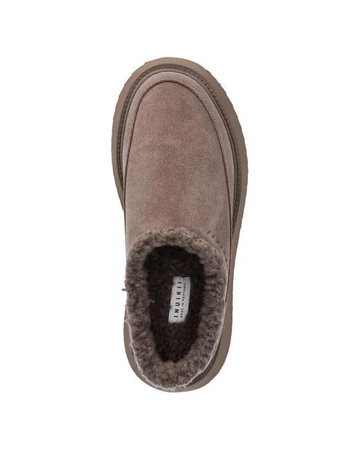 Inuikii Brown Classic Micro Platform Fur-Trim Slippers