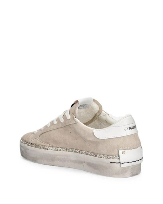Crime London White Distressed Glitter-Trim Sneakers