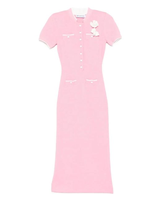 Self-Portrait Women's Pink Floral-Appliqu Midi Dress