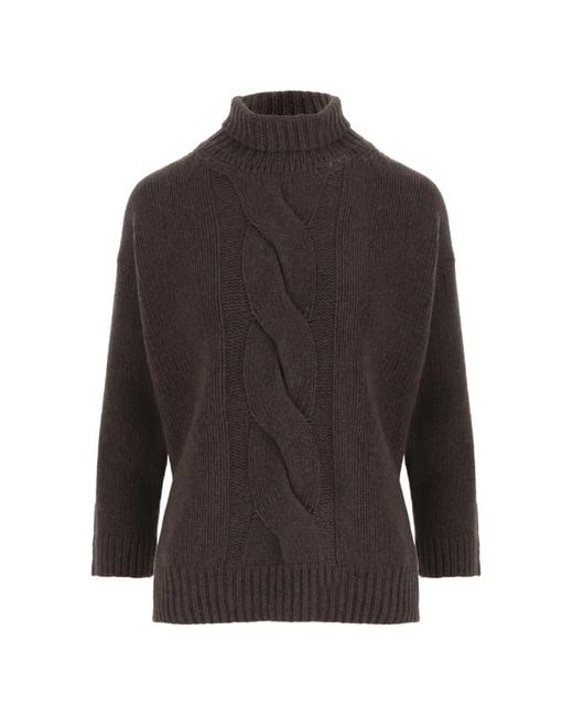 Bruno Manetti Brown Cable-Knit Turtleneck Sweater