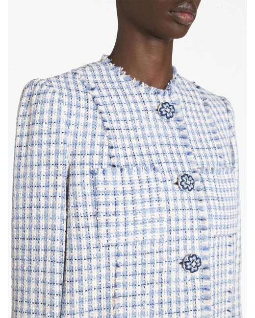 Etro Blue Round-Neck Tweed Jacket