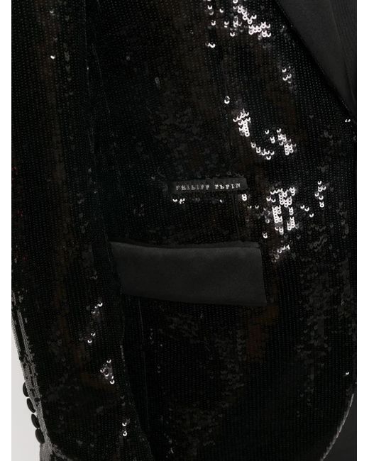 Philipp Plein Black Sequin Single-Breasted Blazer for men