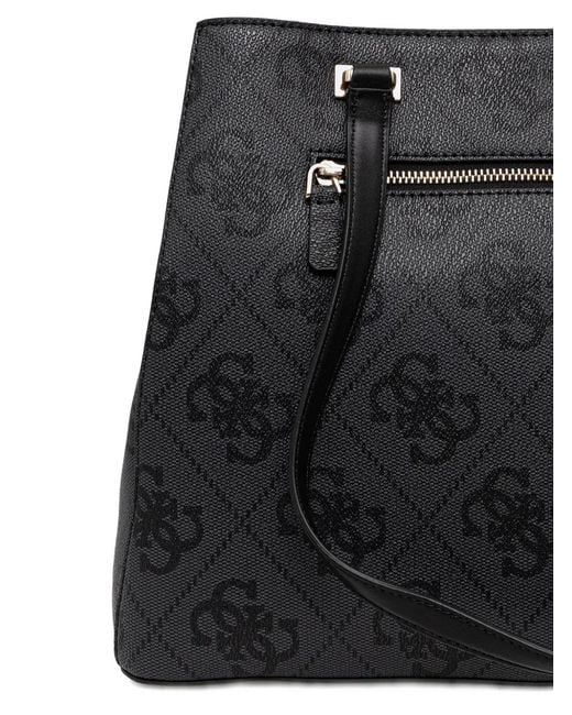 Guess Black Erenia Monogram Stripe Tote Bag