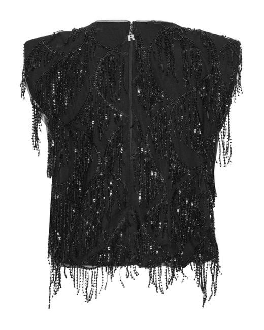 ROTATE BIRGER CHRISTENSEN Black Paillettenoberteil mit Fransen