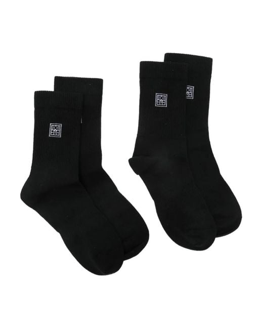 Totême Black Monogram-Embroidered Socks (Pack Of Two)