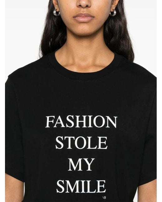 Victoria Beckham Black Slogan-Print T-Shirt